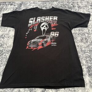 Large Scream Ghostface Slasher Racing Adult Sized Shirt Graphic Tee Top Black